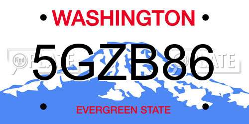 5GZB86 Washington License Plate