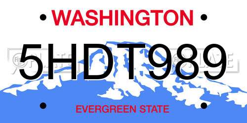 5HDT989 Washington License Plate