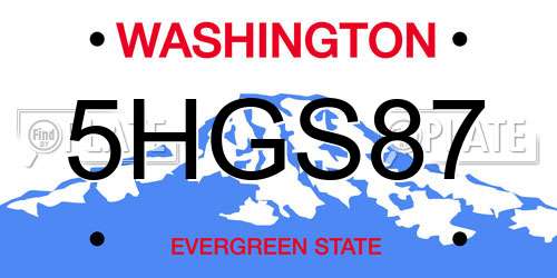 5HGS87 Washington License Plate