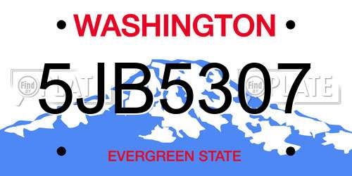 5JB5307 Washington License Plate