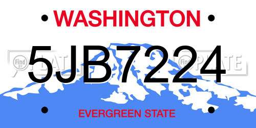 5JB7224 Washington License Plate