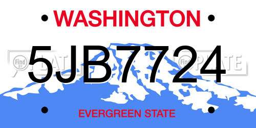 5JB7724 Washington License Plate