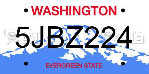 5JBZ224 Washington License Plate