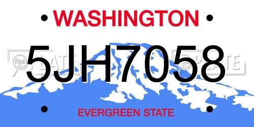 5JH7058 Washington License Plate
