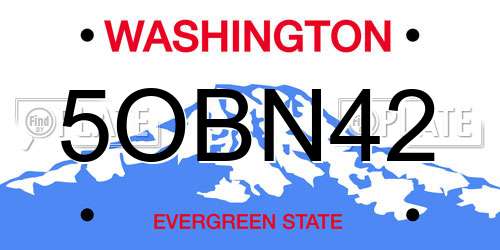 5OBN42 Washington License Plate
