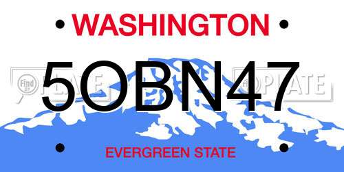 5OBN47 Washington License Plate