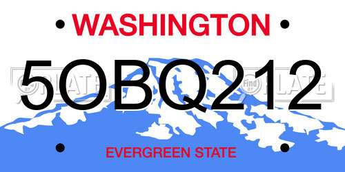 5OBQ212 Washington License Plate
