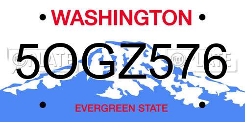 5OGZ576 Washington License Plate