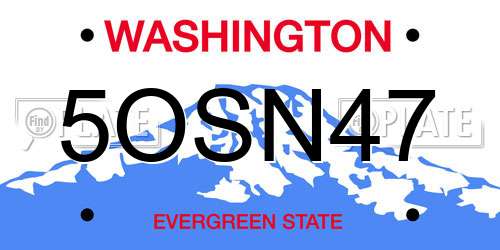 5OSN47 Washington License Plate