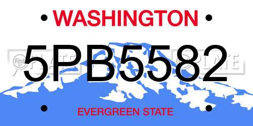 5PB5582 Washington License Plate
