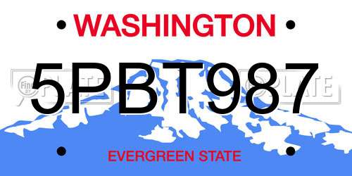 5PBT987 Washington License Plate