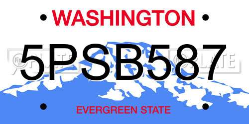 5PSB587 Washington License Plate