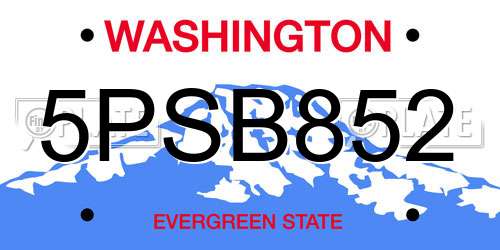 5PSB852 Washington License Plate