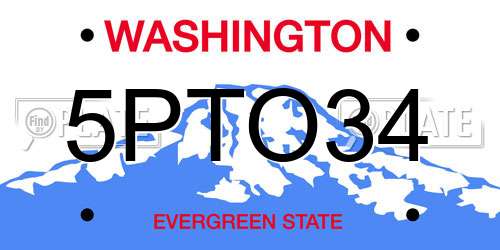 5PTO34 Washington License Plate