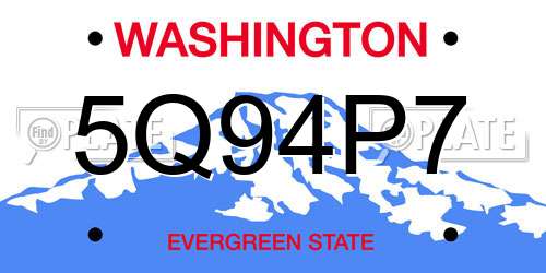 5Q94P7 Washington License Plate