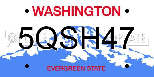 5QSH47 Washington License Plate