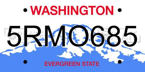 5RMO685 Washington License Plate