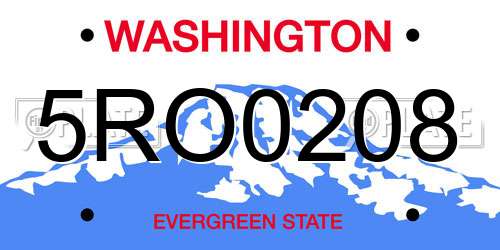 5RO0208 Washington License Plate