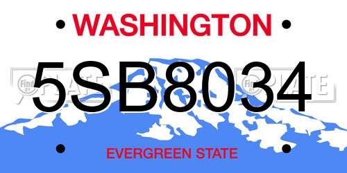 5SB8034 Washington License Plate