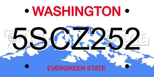 5SCZ252 Washington License Plate