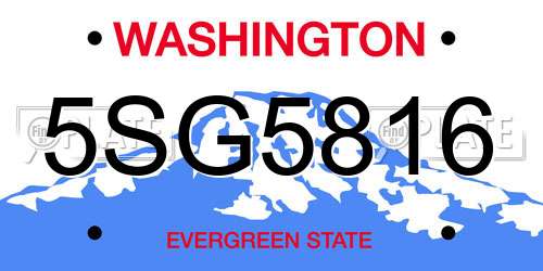 5SG5816 Washington License Plate