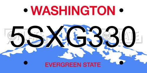 5SXG330 Washington License Plate