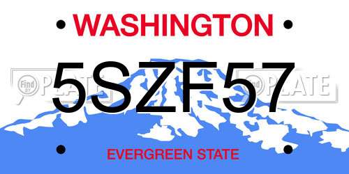 5SZF57 Washington License Plate