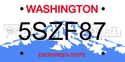 5SZF87 Washington License Plate