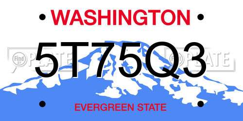5T75Q3 Washington License Plate