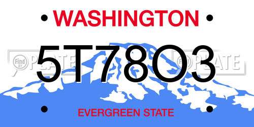 5T78O3 Washington License Plate