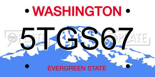5TGS67 Washington License Plate