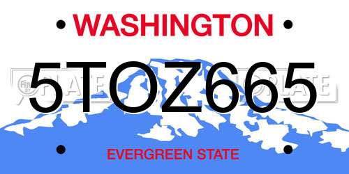5TOZ665 Washington License Plate