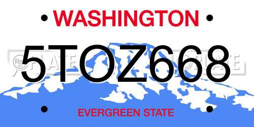 5TOZ668 Washington License Plate