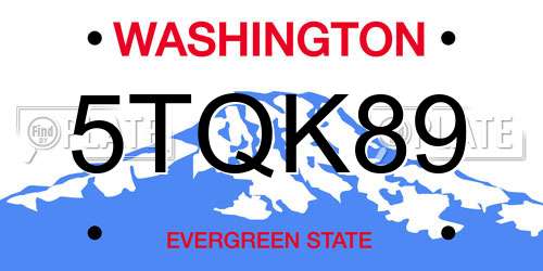 5TQK89 Washington License Plate