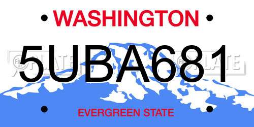 5UBA681 Washington License Plate