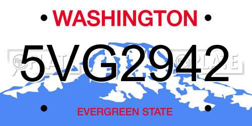 5VG2942 Washington License Plate