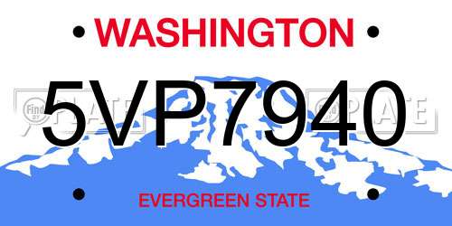 5VP7940 Washington License Plate