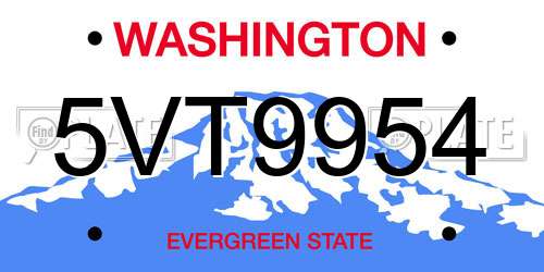 5VT9954 Washington License Plate