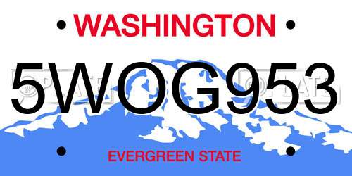 5WOG953 Washington License Plate