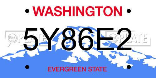5Y86E2 Washington License Plate