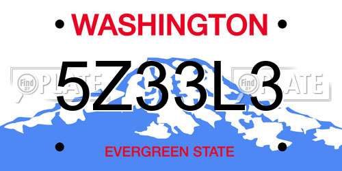 5Z33L3 Washington License Plate