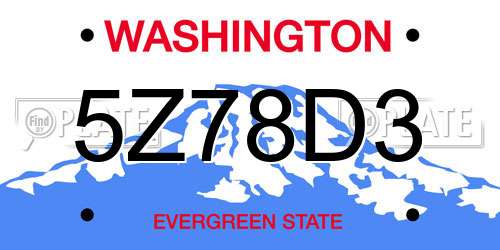 5Z78D3 Washington License Plate