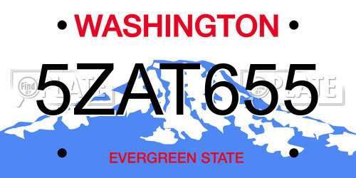 5ZAT655 Washington License Plate