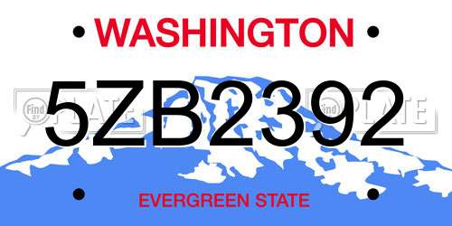 5ZB2392 Washington License Plate