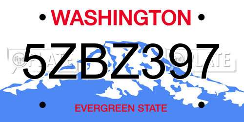 5ZBZ397 Washington License Plate