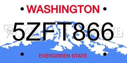 5ZFT866 Washington License Plate