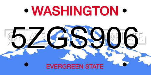 5ZGS906 Washington License Plate