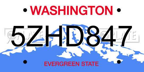 5ZHD847 Washington License Plate
