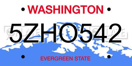 5ZHO542 Washington License Plate