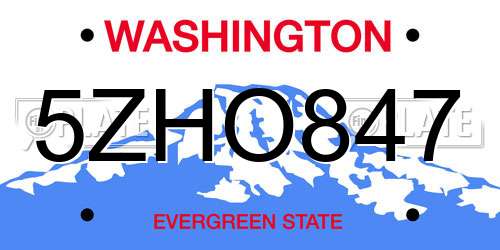 5ZHO847 Washington License Plate